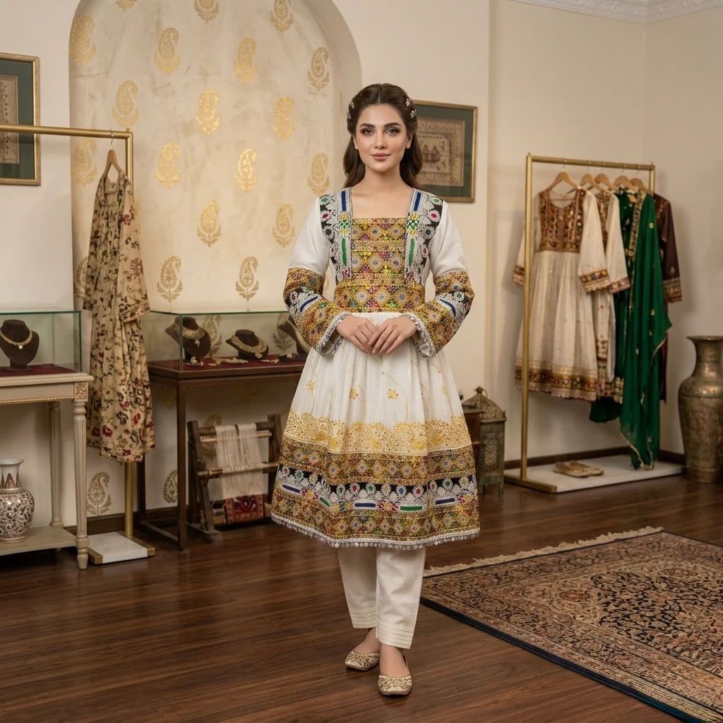 Premium Hand-Embroidered Afghan Kuchi Dress